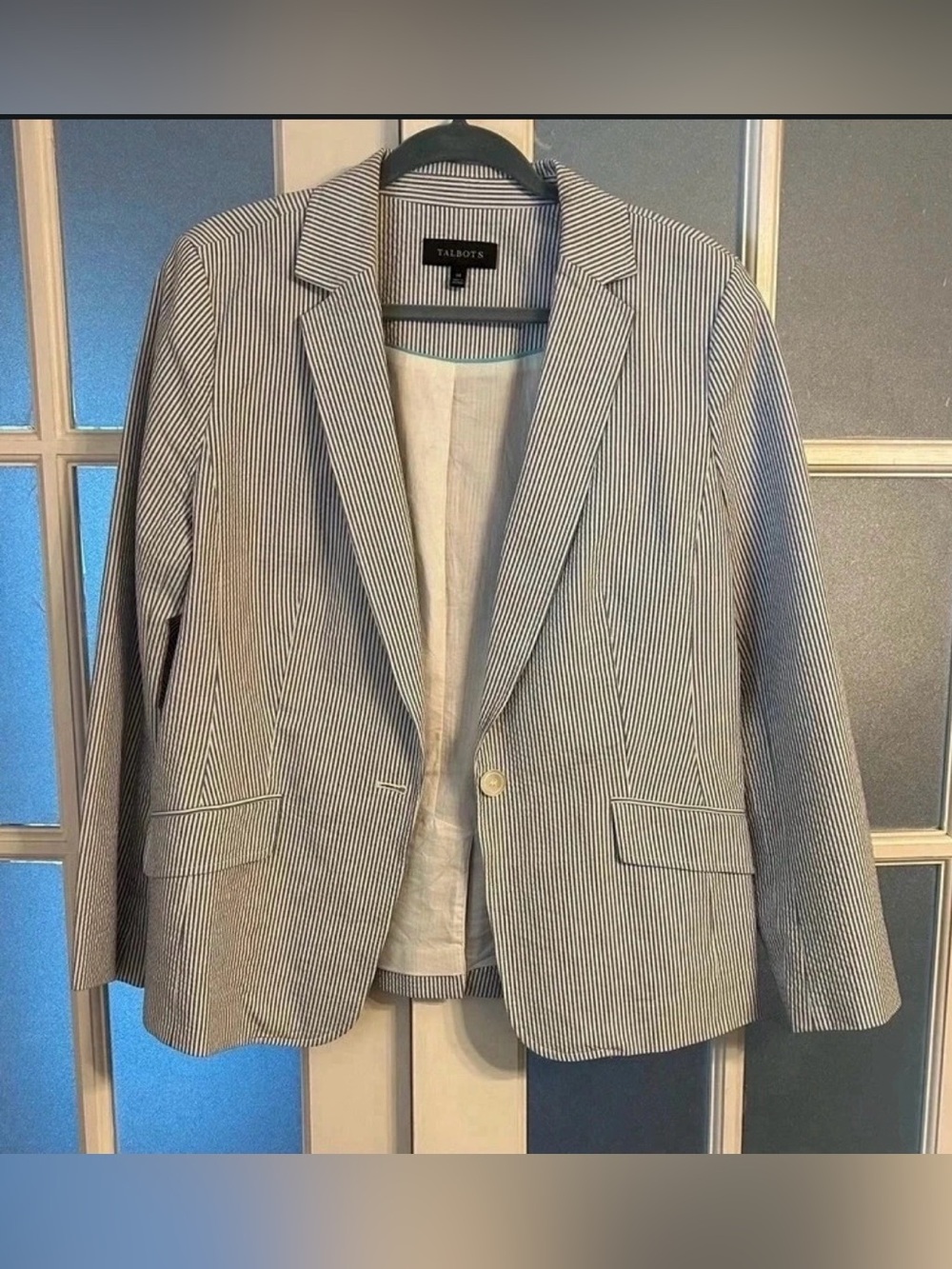 Talbots women’s Navy and White Pinstripe Blazer